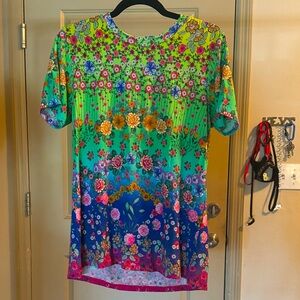 Johnny Was Green and Blue Graphic Short Sleeve Tee NWOT